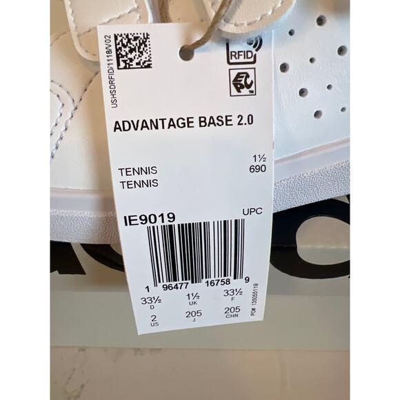 Adidas Advantage Base 2.0 Kids' Shoes White Green Size 2 - Picture 5 of 8